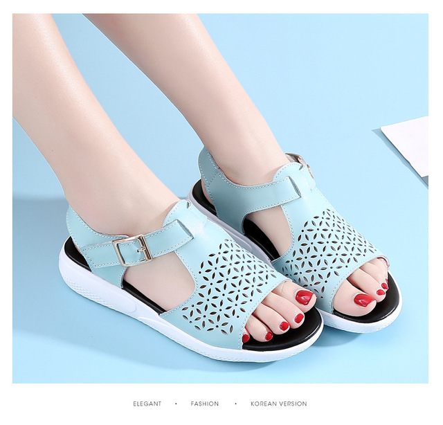 Nowe letnie skórzane sandały z płaskim obcasem dla kobiet w stylu 2021 - Wianko - 28