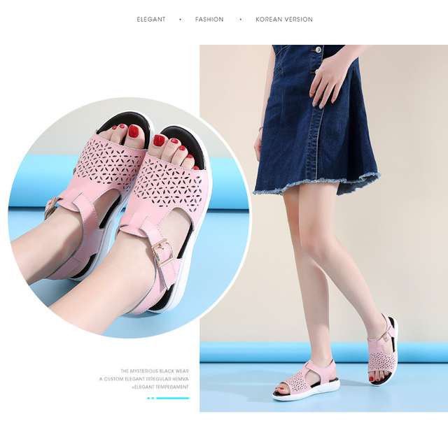 Nowe letnie skórzane sandały z płaskim obcasem dla kobiet w stylu 2021 - Wianko - 24