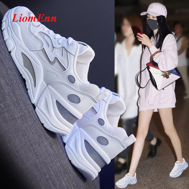 Nowe modne damskie trampki 2021 - białe platformy, wygodne buty letnie, gumowa podeszwa - Wianko - 33