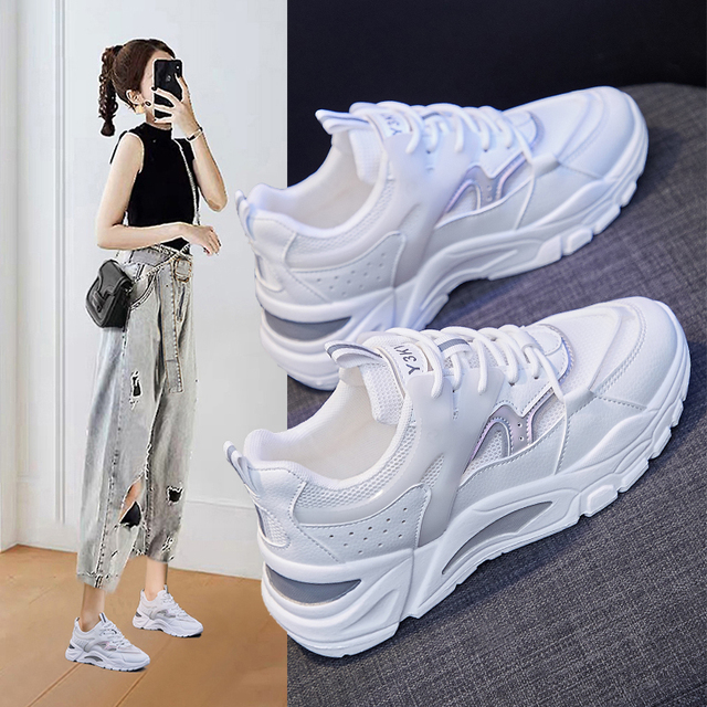 Nowe modne damskie trampki 2021 - białe platformy, wygodne buty letnie, gumowa podeszwa - Wianko - 37