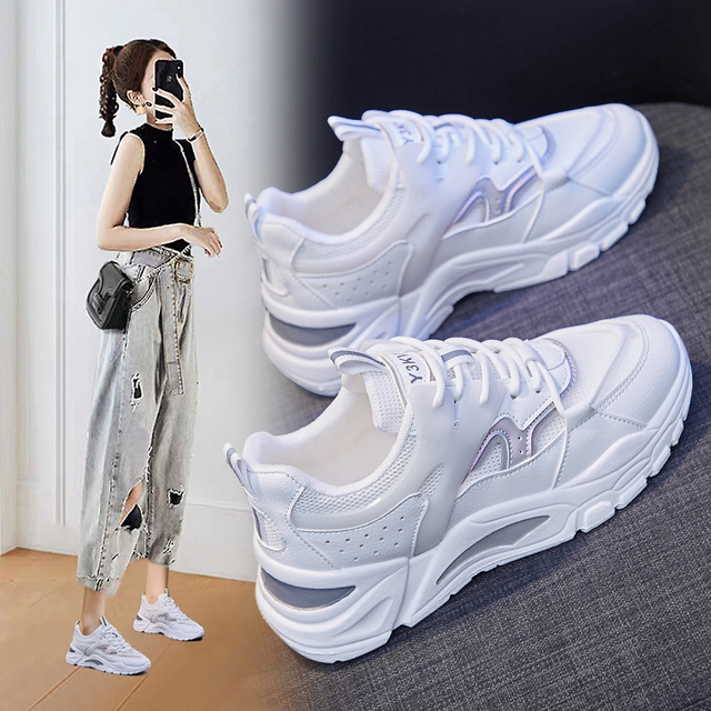 Nowe modne damskie trampki 2021 - białe platformy, wygodne buty letnie, gumowa podeszwa - Wianko - 28