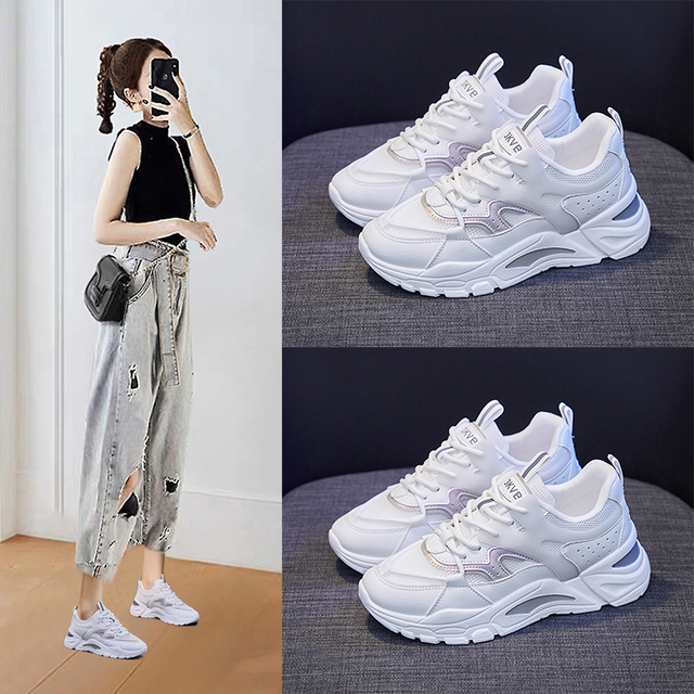 Nowe modne damskie trampki 2021 - białe platformy, wygodne buty letnie, gumowa podeszwa - Wianko - 31