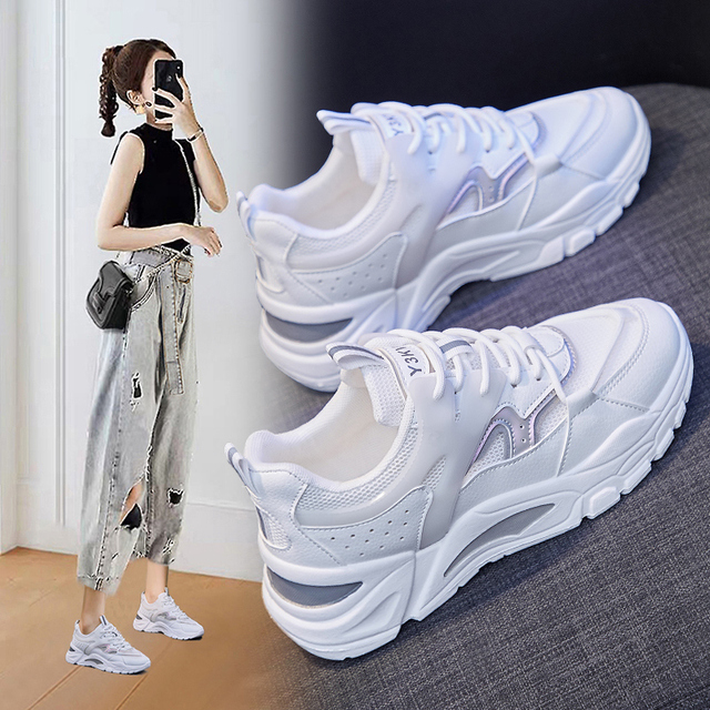 Nowe modne damskie trampki 2021 - białe platformy, wygodne buty letnie, gumowa podeszwa - Wianko - 58