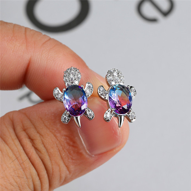 Kolczyki damskie z kryształem w kształcie tęczy, srebrne, sztyfty - Wianko - 6