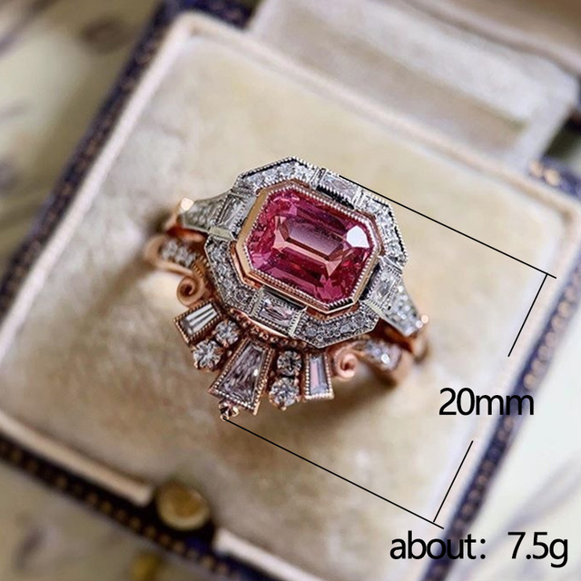 Damy pierścionek z cyrkoniami różowego koloru, owalnym kryształem i srebrnym obrączką - Wianko - 2