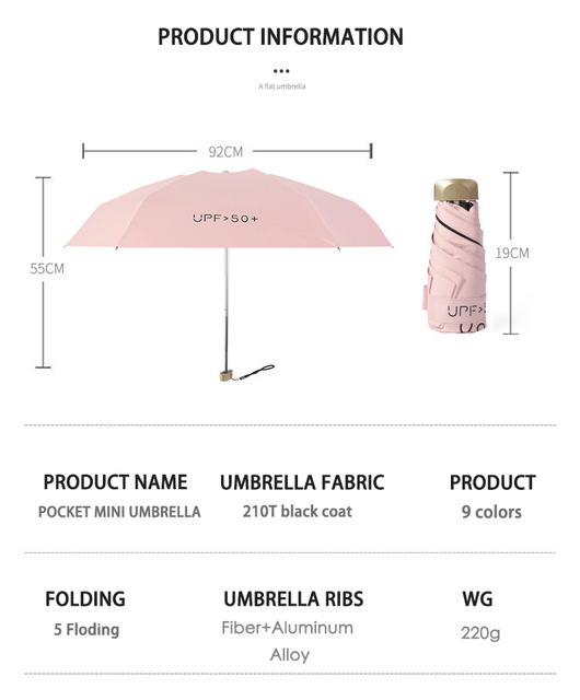 Składany mini parasol kieszonkowy UV 5, żółty, wodoodporny, japoński - Wianko - 10