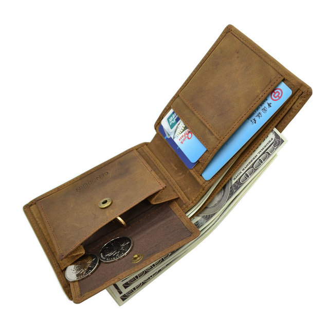 GENODERN Skórzany portfel w stylu włoskim Crazy Horse z kieszenią na monety - brązowy - Wianko - 6