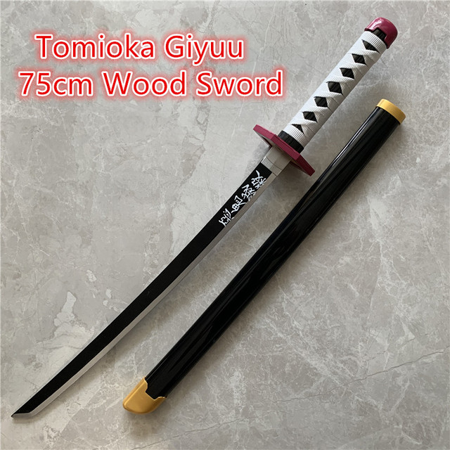 Drewniany miecz Sługi Demonów Kimetsu nie Yaiba Tomioka Giyuu, czarny/fioletowy, model 1:1, długość 75cm - Wianko - 2