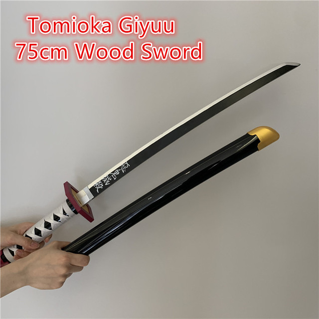Drewniany miecz Sługi Demonów Kimetsu nie Yaiba Tomioka Giyuu, czarny/fioletowy, model 1:1, długość 75cm - Wianko - 3