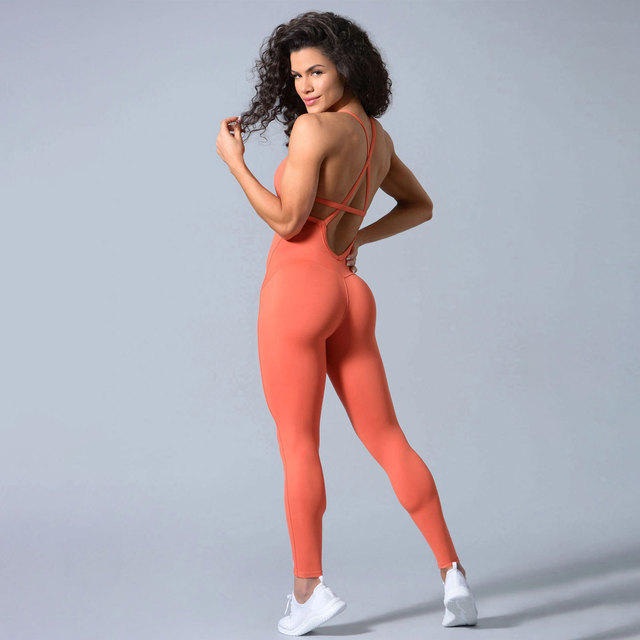 Kobiety - Bezszwowy zestaw do jogi - Kombinezon sportowy - Sexy strój fitness - Backless odzież z biodrami - Wianko - 14
