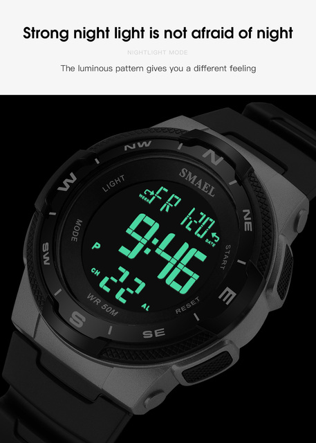 Zegarek sportowy dla mężczyzn SMAEL z wyświetlaczem LED, wodoodporny, relogio reloj 1362B - Wianko - 8