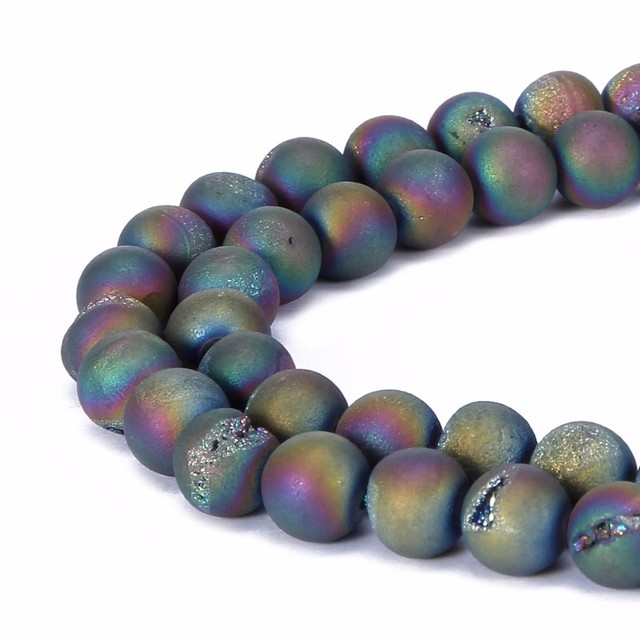 Koraliki z kamienia naturalnego - okrągłe, matowe, kolorowe - Drusy Agata, różne rozmiary (6mm, 8mm, 10mm, 12mm), luźne koraliki do tworzenia biżuterii DIY - Wianko - 1
