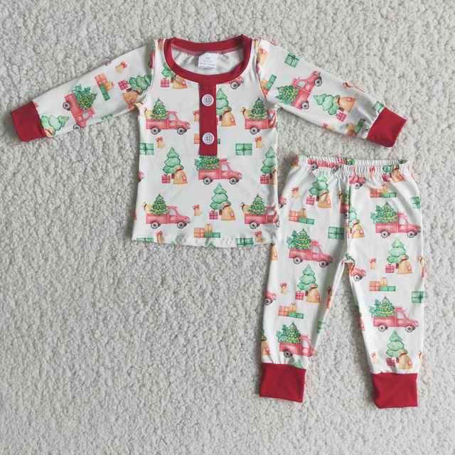 Zestaw piżam dla chłopców Boże Narodzenie samochód dla dzieci boutique - Wianko - 2