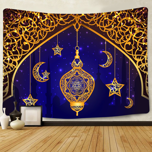 Gobeliny na Eid Mubarak, Ramadan i Festiwal Księżyca, z elementem lampiona, do dekoracji salonu i sypialni - Wianko - 4