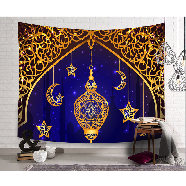 Gobeliny na Eid Mubarak, Ramadan i Festiwal Księżyca, z elementem lampiona, do dekoracji salonu i sypialni - Wianko - 5