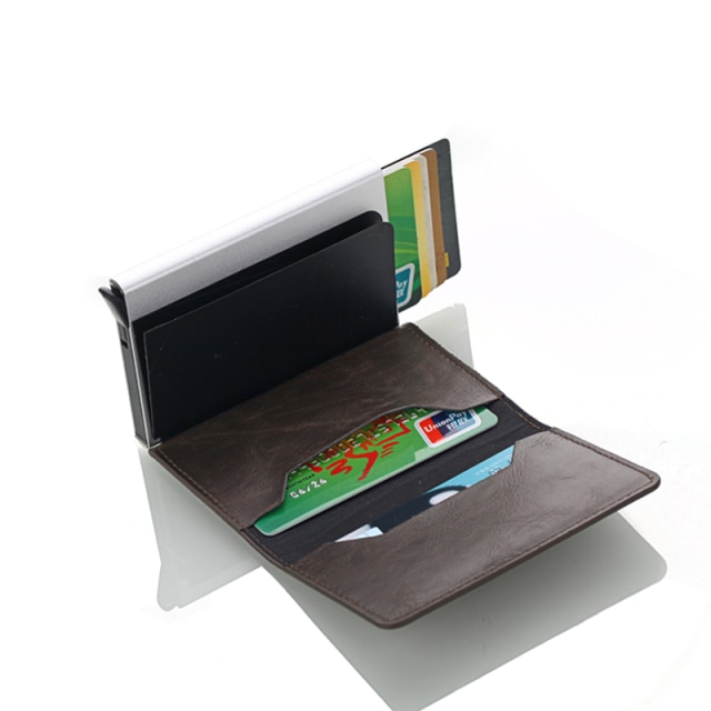 Męskie aluminiowe etui na karty kredytowe Vintage skóra RFID z automatycznym blokowaniem - Wianko - 14