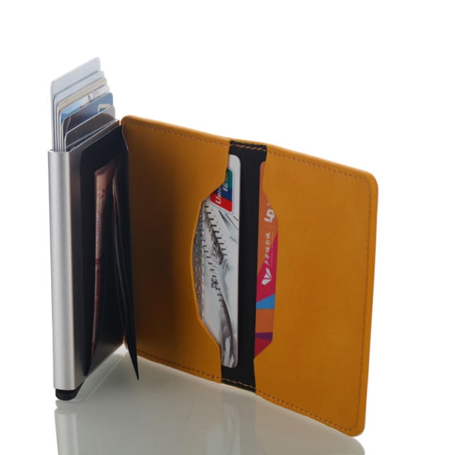 Męskie aluminiowe etui na karty kredytowe Vintage skóra RFID z automatycznym blokowaniem - Wianko - 6
