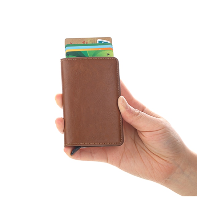 Męskie aluminiowe etui na karty kredytowe Vintage skóra RFID z automatycznym blokowaniem - Wianko - 4