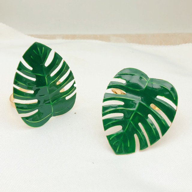 Pierścień na serwetki metalowy zielony żółw liść - zestaw 6 sztuk - Wianko - 2