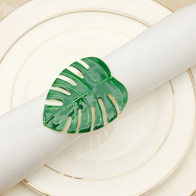 Pierścień na serwetki metalowy zielony żółw liść - zestaw 6 sztuk - Wianko - 3