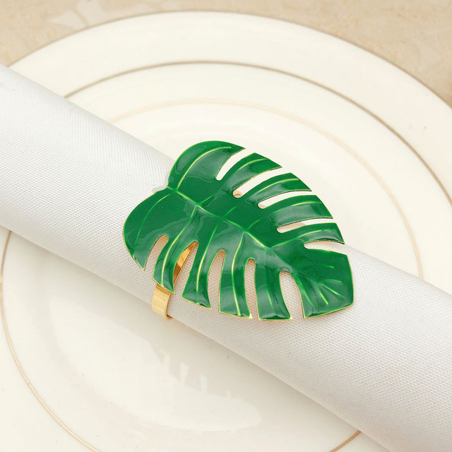Pierścień na serwetki metalowy zielony żółw liść - zestaw 6 sztuk - Wianko - 1