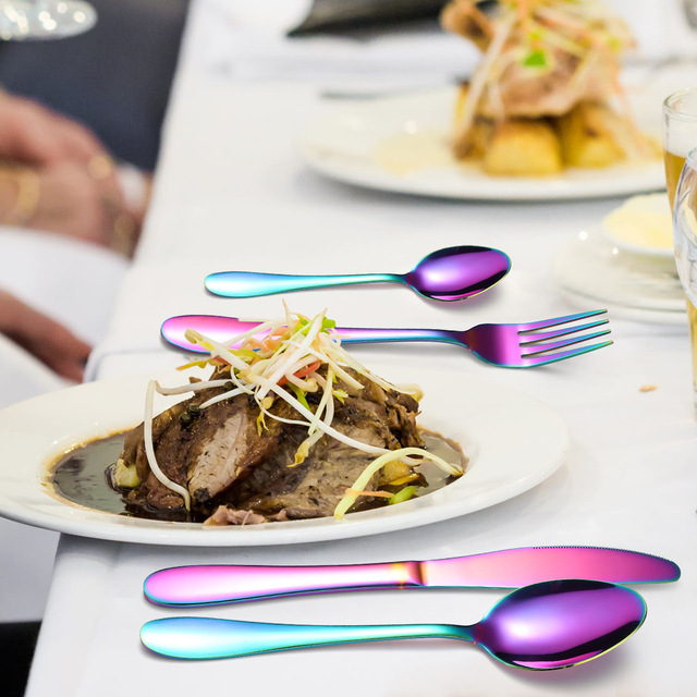 Luksusowy zestaw sztućców Lidafish 16 sztuk - złote noże, widelce, łyżki ze stali nierdzewnej do restauracji i domu - Wianko - 5