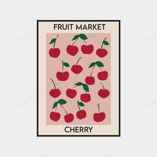 Plakat rynku owoców - banan, Aprıcor, wiśnia z nadrukiem cytryn - Wall Art na płótnie abstrakcyjne z cyfrowym nadrukiem - Wianko - 4