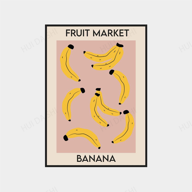 Plakat rynku owoców - banan, Aprıcor, wiśnia z nadrukiem cytryn - Wall Art na płótnie abstrakcyjne z cyfrowym nadrukiem - Wianko - 3