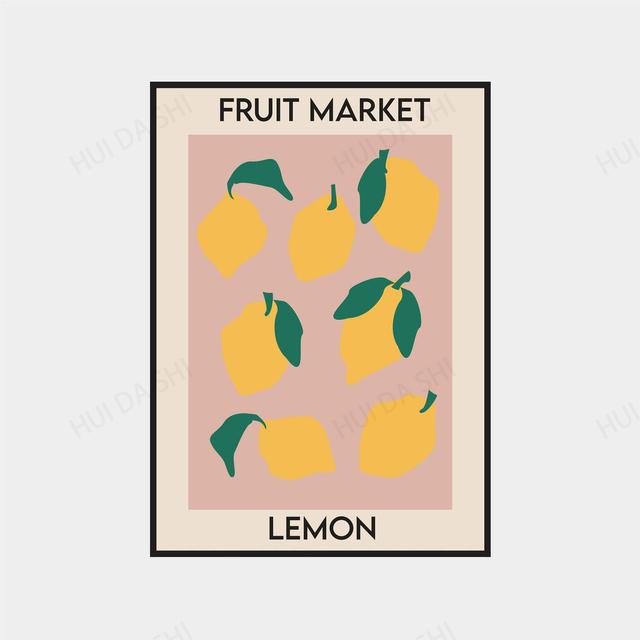Plakat rynku owoców - banan, Aprıcor, wiśnia z nadrukiem cytryn - Wall Art na płótnie abstrakcyjne z cyfrowym nadrukiem - Wianko - 6