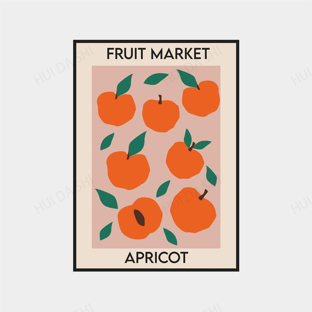 Plakat rynku owoców - banan, Aprıcor, wiśnia z nadrukiem cytryn - Wall Art na płótnie abstrakcyjne z cyfrowym nadrukiem - Wianko - 5