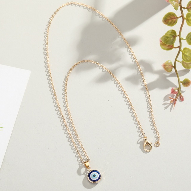 Naszyjnik złotej biżuterii tureckiej – prosty, klasyczny z kryształami złymi oczami i łańcuszkiem choker - Wianko - 3