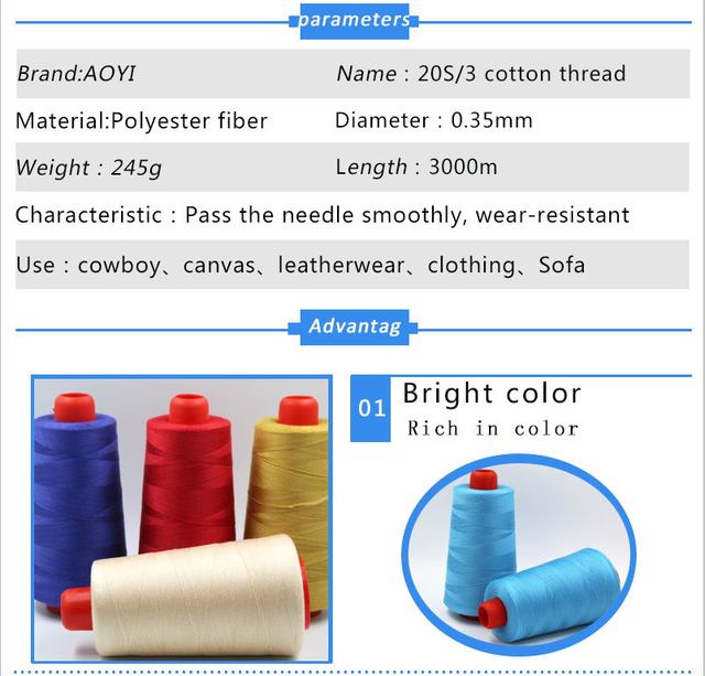 20S/3 Nici do szycia bawełniane, wytrzymałe i poręczne, do szycia odzieży, tkanin, jeansów - maszyna do szycia, nić poliestrowa 0.35mm - Wianko - 2