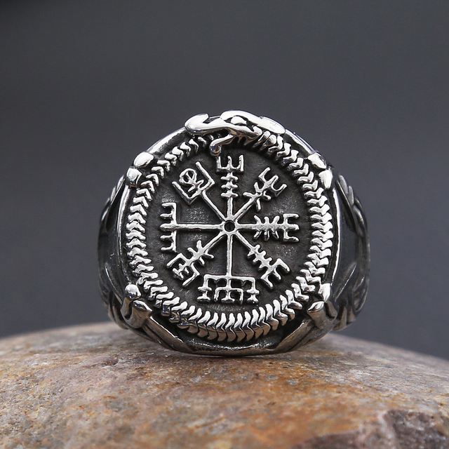 Pierścień męski ze stali nierdzewnej z motywem Aegishjalmur w stylu Viking, biżuteria vintage - Wianko - 17