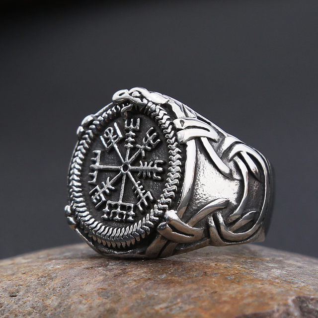 Pierścień męski ze stali nierdzewnej z motywem Aegishjalmur w stylu Viking, biżuteria vintage - Wianko - 18