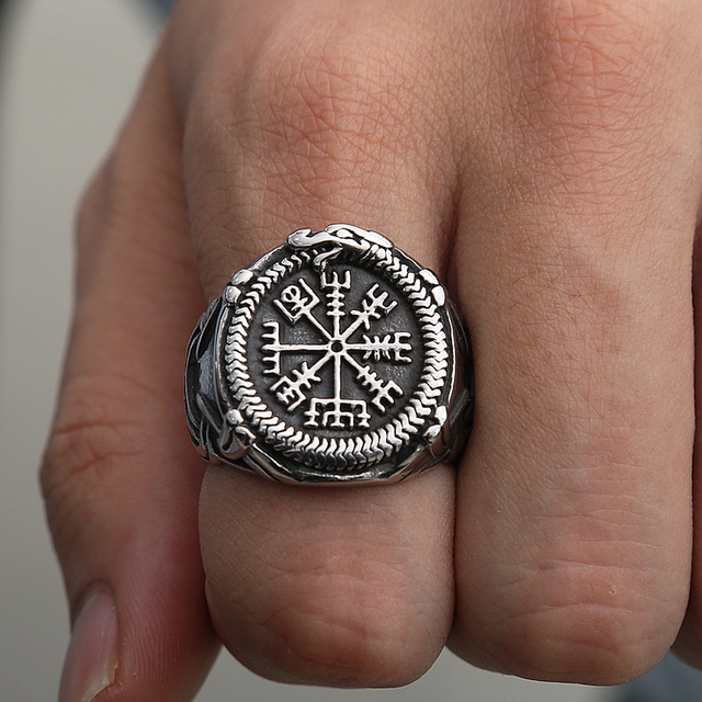 Pierścień męski ze stali nierdzewnej z motywem Aegishjalmur w stylu Viking, biżuteria vintage - Wianko - 14