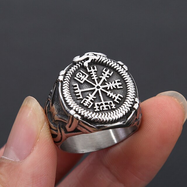 Pierścień męski ze stali nierdzewnej z motywem Aegishjalmur w stylu Viking, biżuteria vintage - Wianko - 16