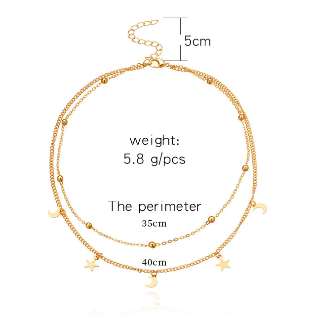 Naszyjnik łańcuszkowy Vintage Bohema z wisiorkiem w kształcie gwiazdy i księżyca, wielowarstwowy, złoty i srebrny - Wianko - 2