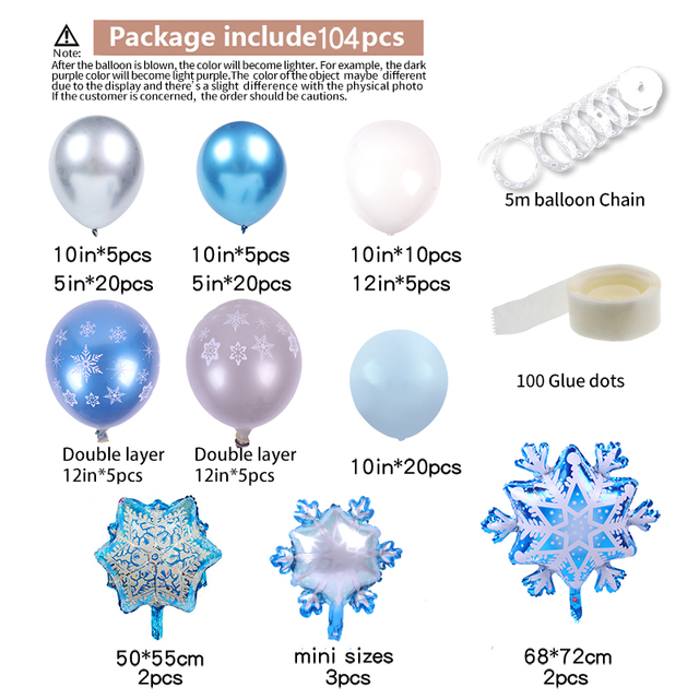 Zestaw dekoracji balonowej 104 sztuki fioletowego niebieskiego lodu śnieżynki, metalowe balony - Wianko - 5