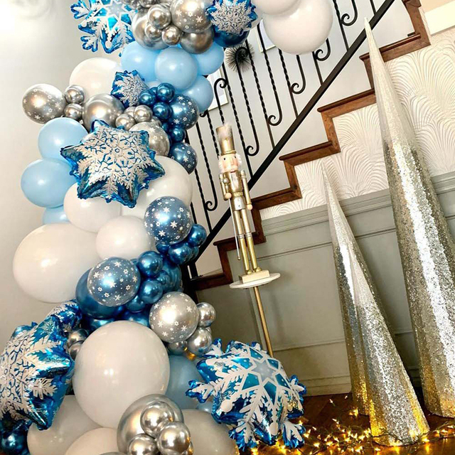 Zestaw dekoracji balonowej 104 sztuki fioletowego niebieskiego lodu śnieżynki, metalowe balony - Wianko - 2