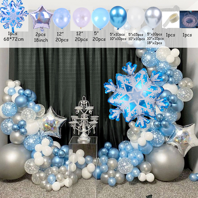 Zestaw dekoracji balonowej 104 sztuki fioletowego niebieskiego lodu śnieżynki, metalowe balony - Wianko - 4
