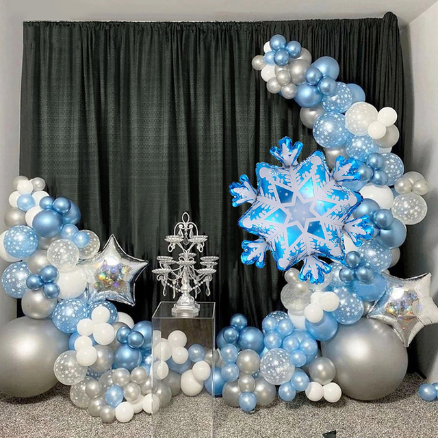Zestaw dekoracji balonowej 104 sztuki fioletowego niebieskiego lodu śnieżynki, metalowe balony - Wianko - 3
