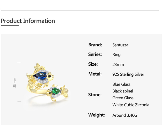Pierścień damski z czystego srebra 925, ozdobiony niebieskozielonymi musującymi kamieniami CZ, motywem ryby, regulowany - biżuteria wysokiej jakości - Wianko - 4