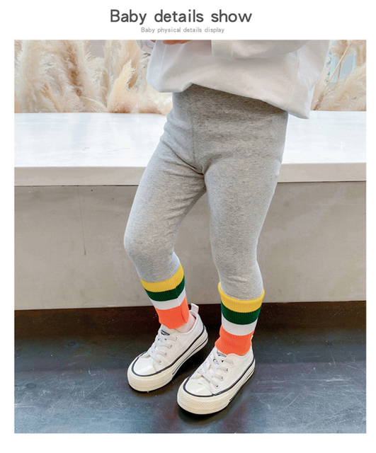 Dziewczęce tęczowe legginsy patchwork spodnie dziecięce dresowe wiosenne/jesienne - Wianko - 8