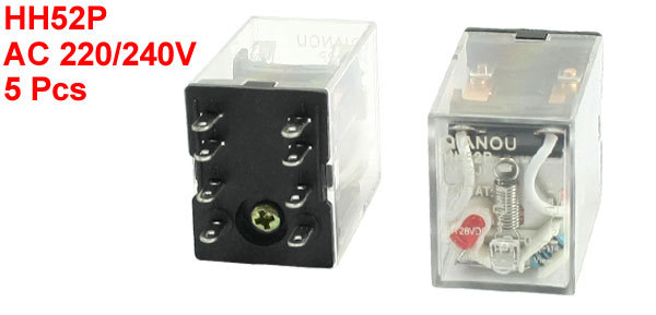 Przekaźnik zasilania ogólnego 8 Pin HH52P, AC 220/240 V, 50/60 Hz, DPDT 2NO 2NC, 5 sztuk - Wianko - 1