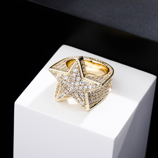 Pierścionek z pięcioma gwiazdami Micro Pave, inkrustowany cyrkoniami, w kolorze złotym, biżuteria Hip Hop Iced Crystal Cubic do prezentu - Wianko - 22