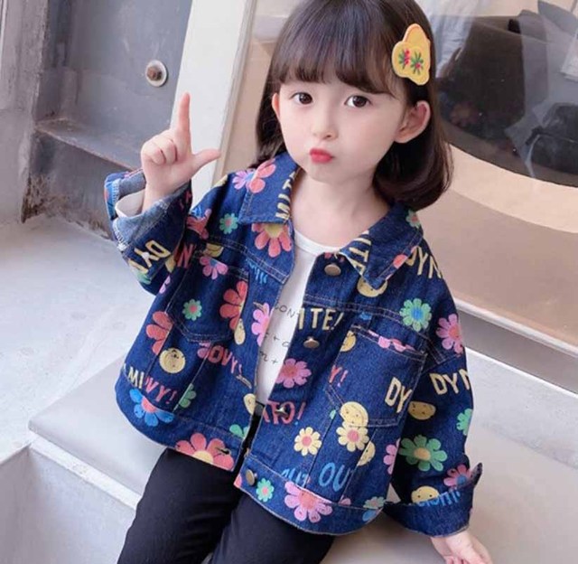 Dżinsowa kurtka dziecięca z długim rękawem, wzór kwiatowy, w ładnym kolorze, marki Cultiseed - Wianko - 6