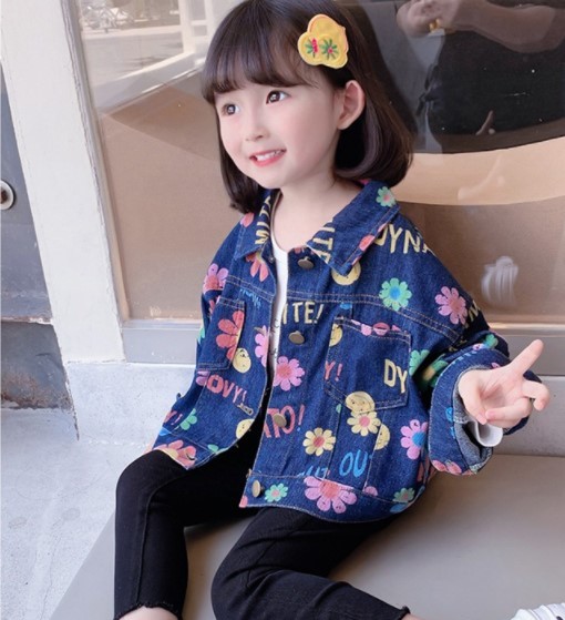 Dżinsowa kurtka dziecięca z długim rękawem, wzór kwiatowy, w ładnym kolorze, marki Cultiseed - Wianko - 10