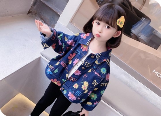 Dżinsowa kurtka dziecięca z długim rękawem, wzór kwiatowy, w ładnym kolorze, marki Cultiseed - Wianko - 7