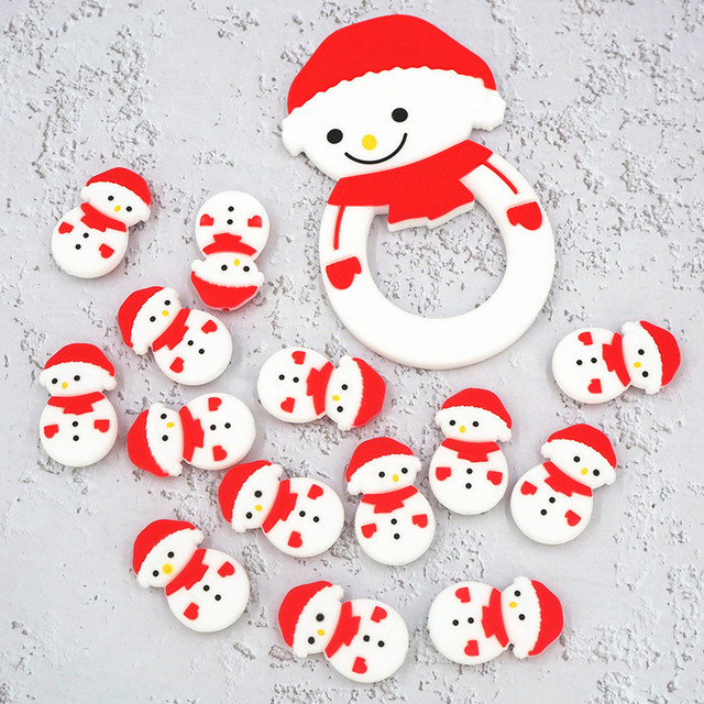 Chenkai 50 sztuk Baby Snowman - silikonowe kulki ząbkowe, boże narodzenie, smoczek DIY, naszyjnik - renifer, święty mikołaj - Wianko - 17