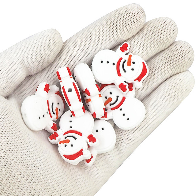 Chenkai 50 sztuk Baby Snowman - silikonowe kulki ząbkowe, boże narodzenie, smoczek DIY, naszyjnik - renifer, święty mikołaj - Wianko - 8